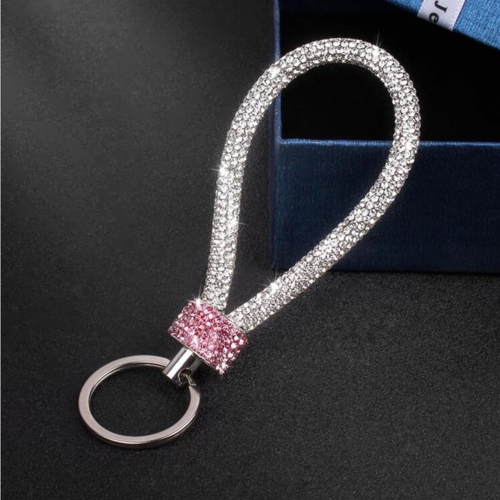 Pink & Silver Wristlet Sparkling Rhinestone wristlet Key Chain key fob - NWTS